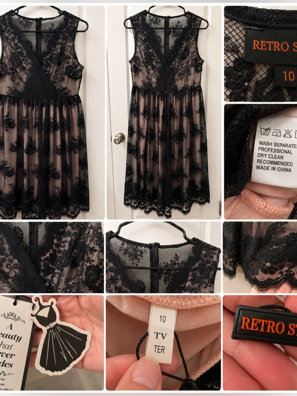 NWT Retro Stage Black Lace Blush Midi Dress Size 10